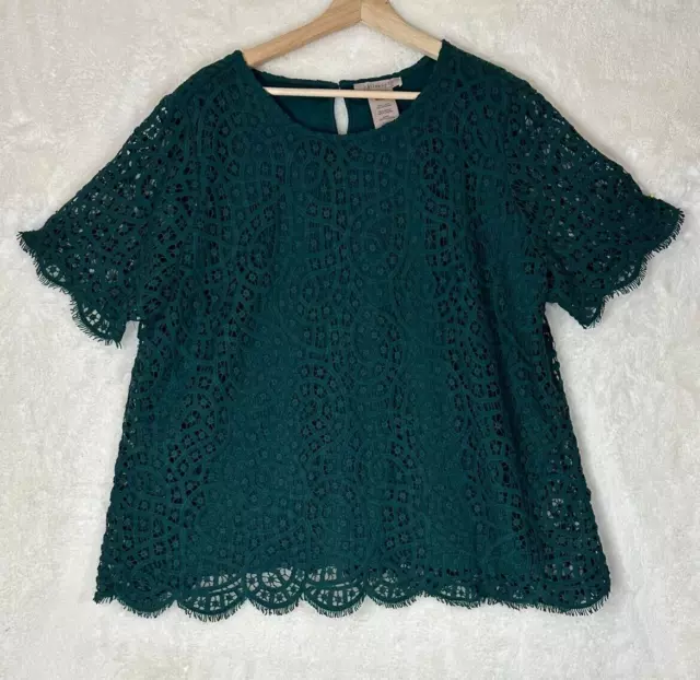 Philosophy Top Womens XXL 2XL Green Lace Short Sleeve Scoop Neck Blouse