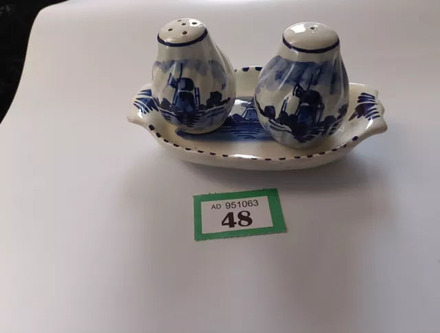 Delft Holland Blue 3 Piece Salt And Pepper Shakers Set With Tray