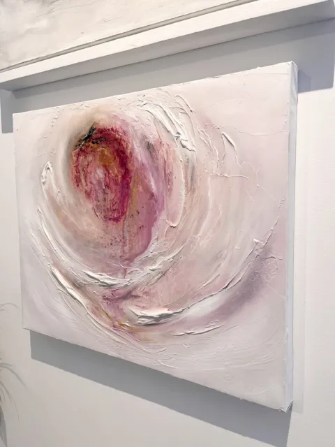 Original signiertes Ölgemälde. Pink. Erdbeere Sommer Kunst Abstract 2