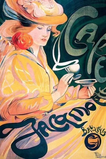 Poster Manifesto Locandina Pubblicitaria Stampa Vintage Art Nouveau Retrò Caffè