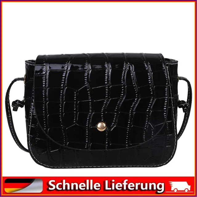 Bolso de mano retro de mujer con patrón de piedra PU color puro mini bolsos (negro)