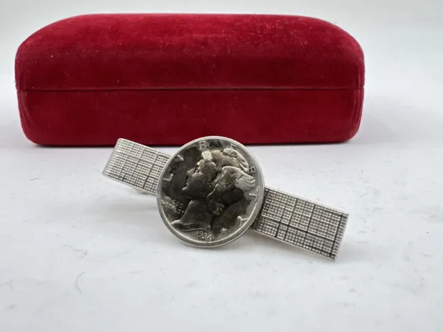 Vintage Sterling Silver 1936-S Mercury Dime TieClip TiePin