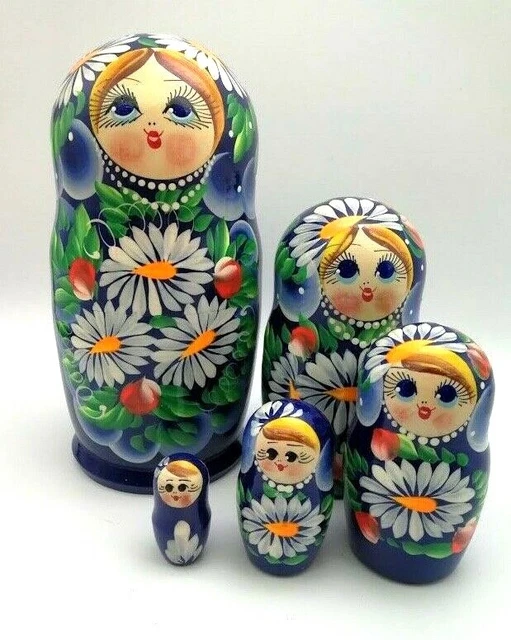 Matroschka 5tlg. Babuschka Matreschka handgemalt Russland  neu, 15 cm