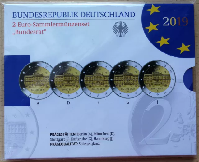 BRD: 2 Euro-Gedenkmünzen-Set "Bundesrat" 2019 (OVP / polierte Platte / PP)