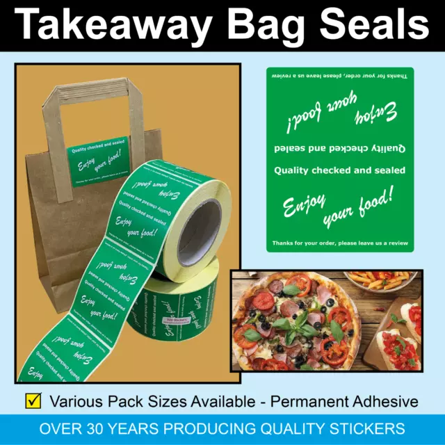 Green - Takeaway Paper / Plastic Bag / Pizza Box Seals - Labels / Stickers
