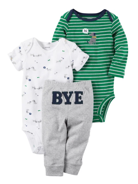 Carters Infant Boys 3-Piece Turn-Me-Around Hi/Bye Puppy Dog Bodysuits & Pant Set