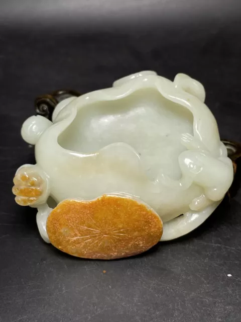 Chinese Exquisite Handmade Lotus carving Hetian Jade Statue Brush Washer