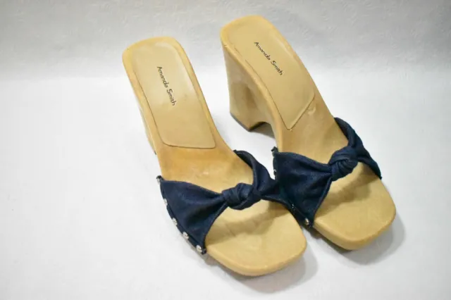 Amanda Smith Shoes Sandals Wedge Heels Blue Jean Size 8 Women's  New