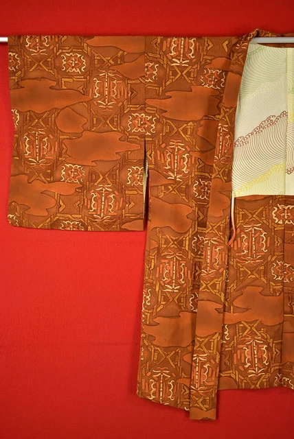 Vintage Japanese Kimono Silk Antique BORO HAORI Kusakizome Dyed/A296/620 3