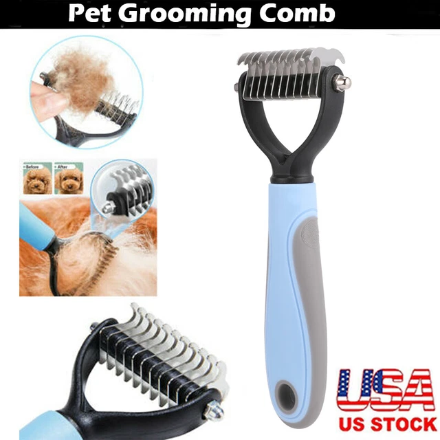 Pet Grooming Brush 2 Sided Shedding Comb Brush Undercoat Rake for Cats & Dogs