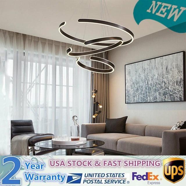 Dimmable 3 Ring Hanging Light Fixture Chandelier Ceiling Light w/ Remote Control