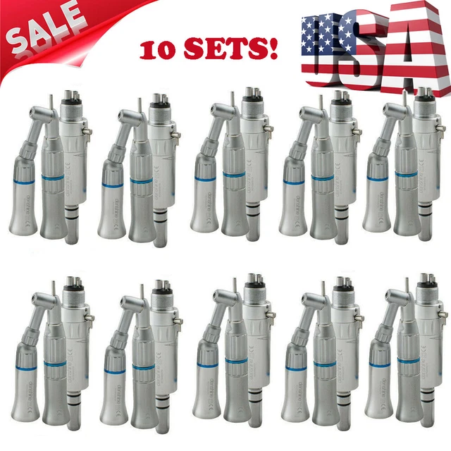 10* Dental Slow Low Speed Denshine Handpiece Kit Straight Contra Angle Motor 4H