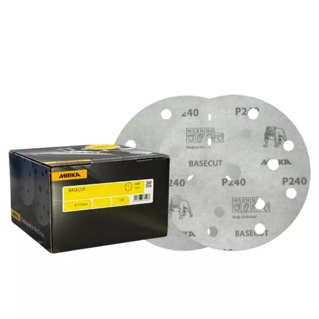 Mirka Basecut P240 Grit 150mm DA H&L Sanding Discs 10pk 6" Paper Abrasive Grit 2