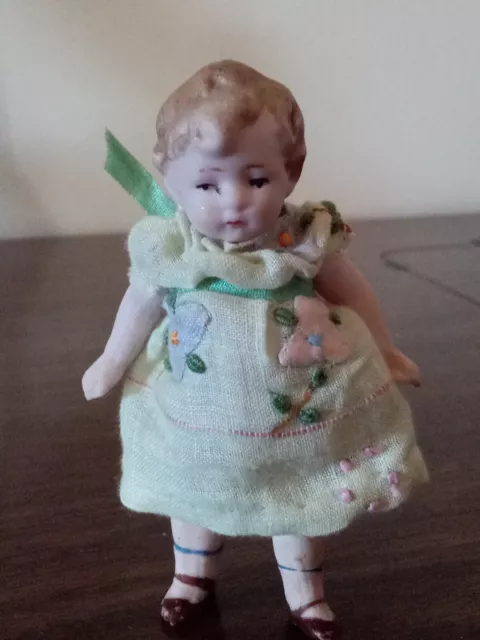 Antique c.1900 German Hertwig All Bisque 3 1/4" DOLL Dollhouse Miniature