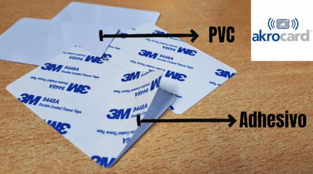 PACK 200: Tarjeta de PVC 330 micras con Adhesivo Identificación entorno versátil