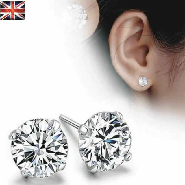 Solid 925 Sterling Silver Stud Earrings Cubic Zircon Crystal Stud Earrings