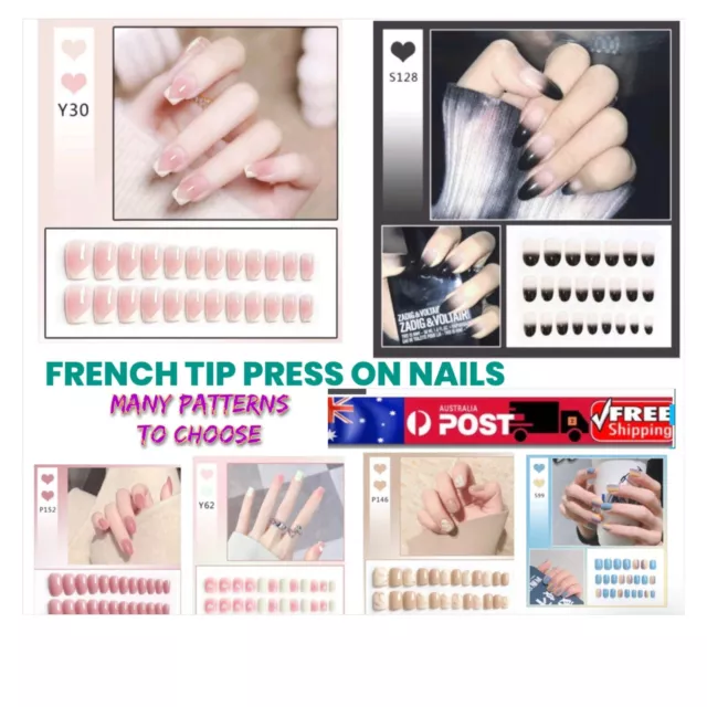 48Pc Fake Nails Long Short  French Tip Press On Glue Gel Manicure Nails Art Tips