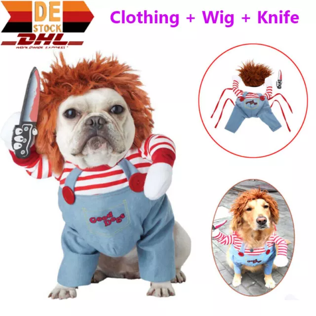 DHL Haustier Hunde Katze Halloween Kostüm Cosplay Deadly Doll Party Kleidung Set