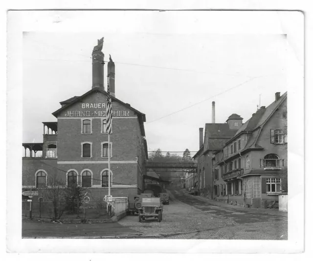 Post WWII Old Glory in front of Brewery Kessel, Germany 3rd U.S. Army VTG Photo