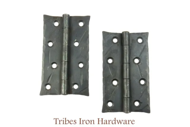 2 Hammered 4" Butt Door Hinges Barn Gate Black Rustic Heavy Duty Wrought Iron
