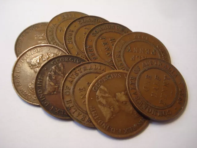 Australian Copper Commonwealth KGV Half Penny / Pennies Bulk Lot 10 pc