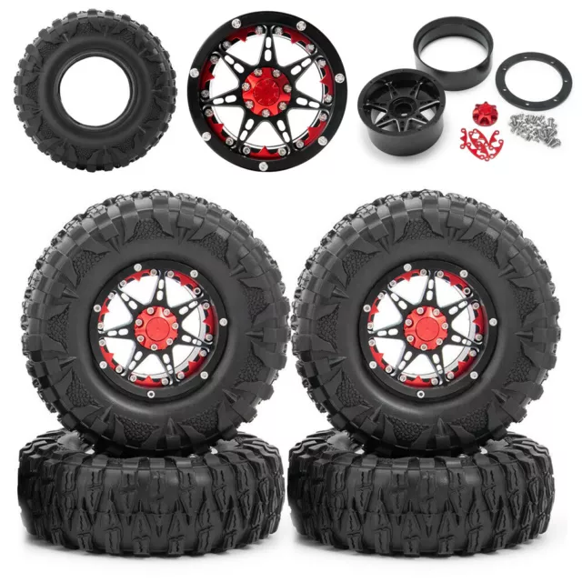 2.2" Metal Beadlock Wheel Rims/Rubber Tires For 1/10 RC Car SCX10 90046 D90 TRX4