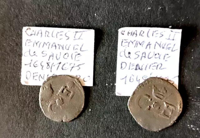 Lot de 2 monnaies Féodales Charles II de Savoie