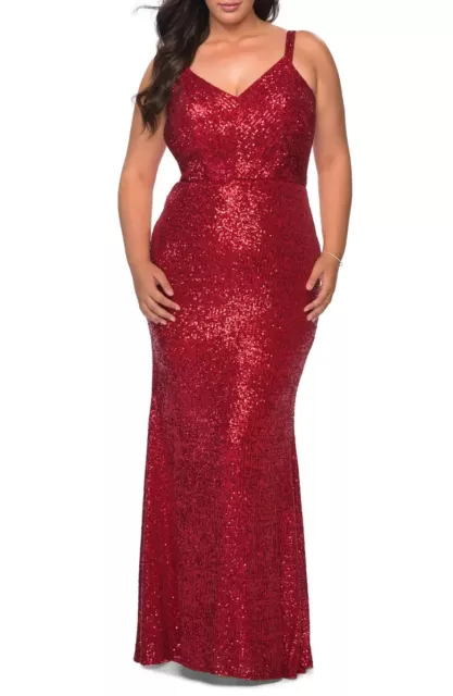 La Femme Curve Red Sequin Crisscross Back Trumpet Gown Size 20 Orig $408