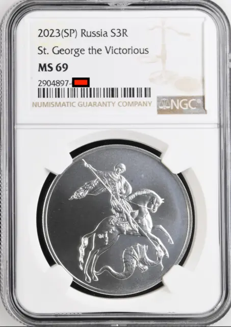 3  Roubles 2023 Russia Ngc Ms69 St George The Victorious Silver Unc New