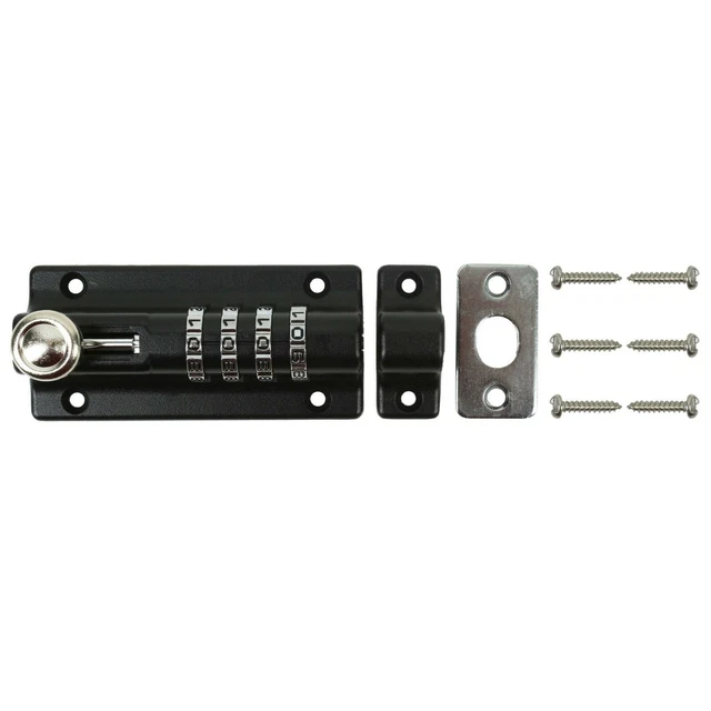 KEYLESS LOCK BOLT Large Black Surface Mounted Anti Tamper With Fittings Padbolt