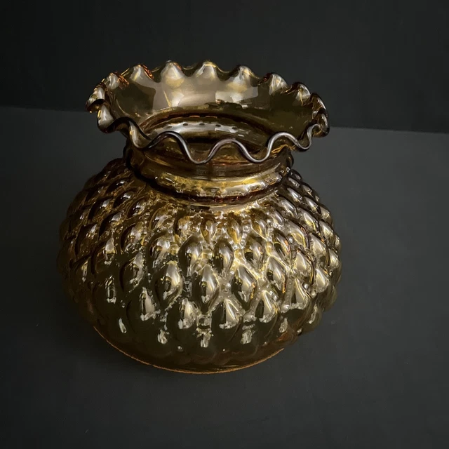 Vintage Amber Diamond Quilted Glass Hurricane Lamp Shade Replacement Globe 6.75”