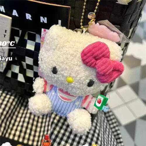 Cute Curly Top Bow Hello Kitty Doll Pendant Keychain Sof Bag Backpack Key Chain