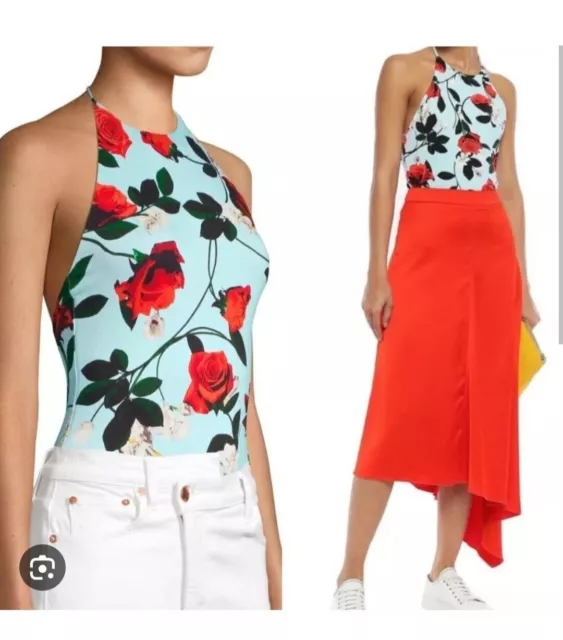 Alice + Olivia Rosebud Floral Halter Bodysuit Size Large NWT $395