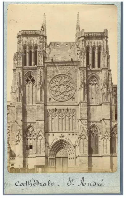 France, Bordeaux, Cathédrale Saint-André. Façade  Vintage albumen print.  Tira