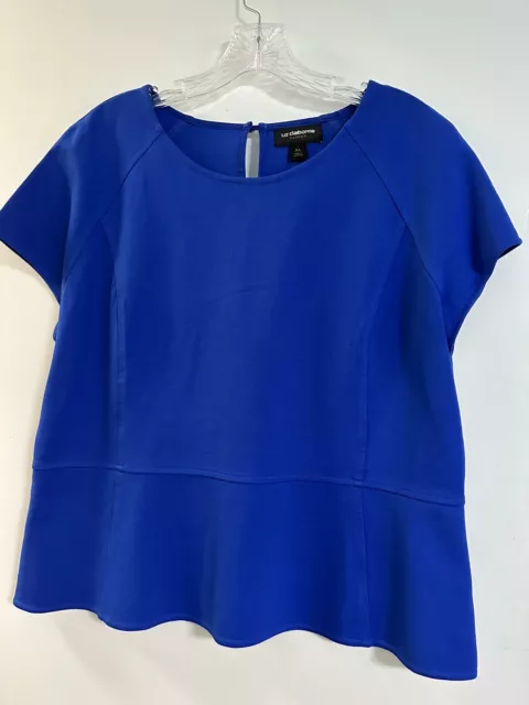 Liz Claiborne Womens XL Blue Career Top Short Sleeve Round Neck