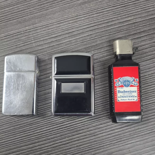 Vintage Zippo lighter lot 1977 1989 & budweiser bottle black chrome 3