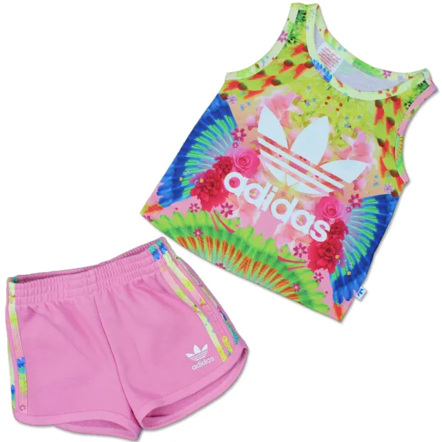 Adidas Enfants Plume Fleur Trefoil Lot 2-TEILIG Fille Shorts Débardeur Rose