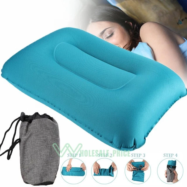 Air Pillow Inflatable Cushion Portable Head Rest Compact Travel Camping w/ Pouch