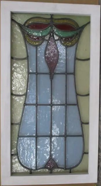 MIDSIZE OLD ENGLISH LEADED STAINED GLASS WINDOW Pretty Abstract 18" x 33.25"