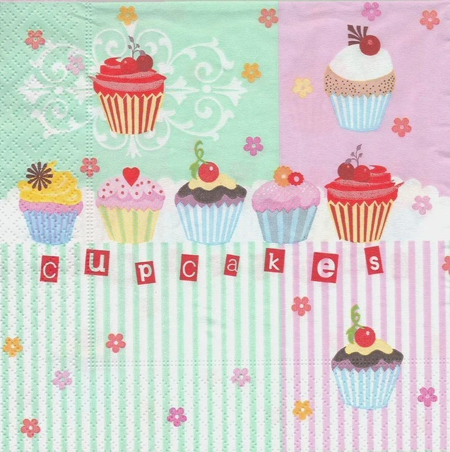 Lot de 4 Serviettes en papier Pâtisserie Cupcakes Decoupage Collage Decopatch