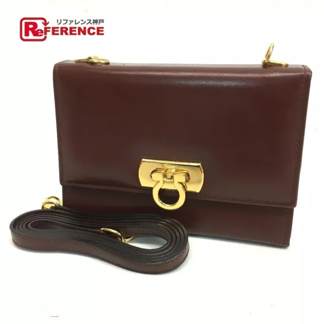 SALVATORE FERRAGAMO Gancini Leather Pochette Wallet Shoulder Bag Brown JAPAN