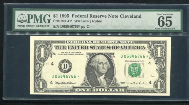 Fr. 1921-D* 1995 $1 One Dollar *Star* Frn Cleveland, Oh Pmg Gem Unc-65Epq