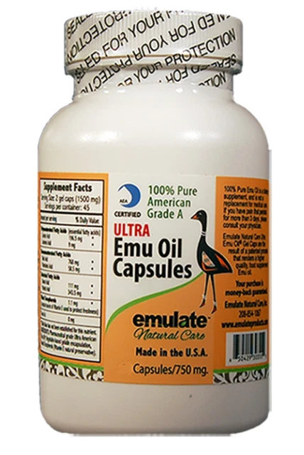 emulate Natural Care 100% Pure American EMU Oil  750 mg 45 Capsule