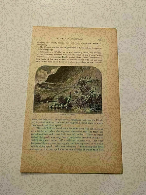 KP119) Runaway Train Union Pacific Railroad Echo Canyon Colorado 1890 Engraving