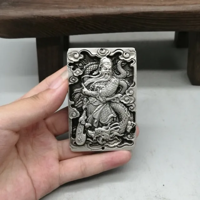 Old Chinese tibet silver handcarved Guan Yu lucky Pendant
