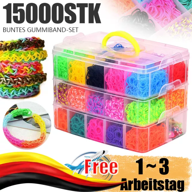 15000 Loom Bänder Set 25 Farben Loops Gummis DIY Bunte Loom Bänder für Kinder DE