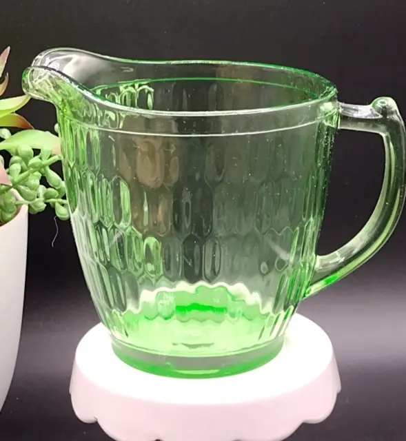 1930s Green Depression Glass Jeannette Hex Optic Honeycomb 32 Oz. Juice Pitcher