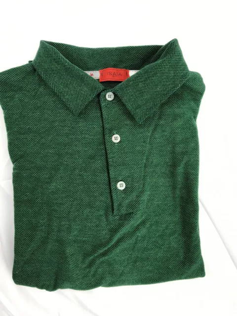 Isaia Men's 100% Cotton Woven Pique Green Long Sleeve Polo Shirt XS / S $495