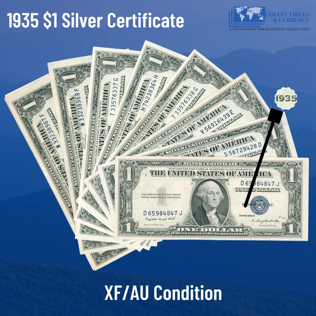 ✔ One 1935 Blue Seal $1 Dollar Silver Certificate, XF/AU, Old US One Dollar Bill