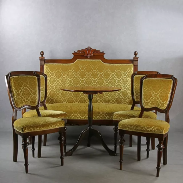 edle Salon Sitzgruppe gold Sofa, 4 Stühle, Tisch Neo Renaissance Stil um 1900